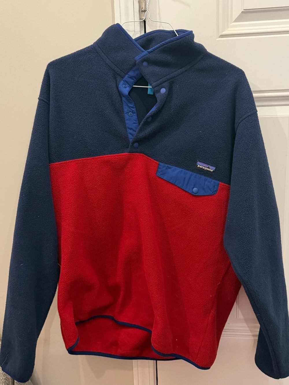 Patagonia Navy and Red Snap-Placket Fleece Pullover